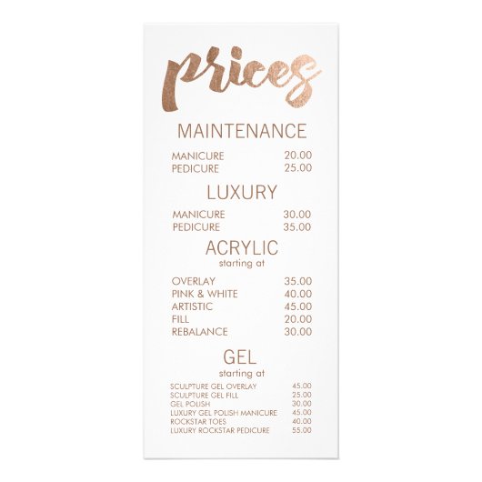 Bronzen Salon Retail Menu Prijs Lijst Sjabloon Kaa (Voorkant)