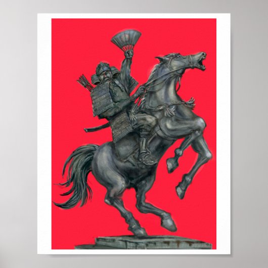 Bronzen Samurai-generaal te paard Poster (Voorkant)