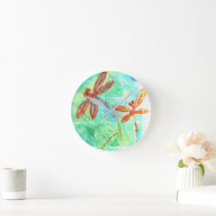 Bronzen Sinaasappel Dragonfly Splash Ronde Klok