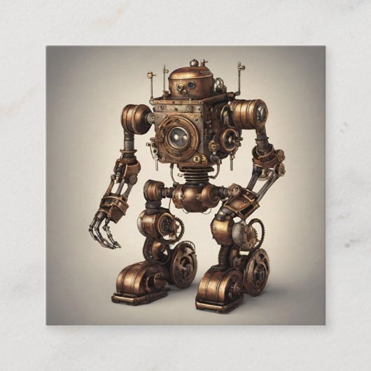 Bronzen Steampunk Robot Sculptuur Informatiekaartje (Voorkant)