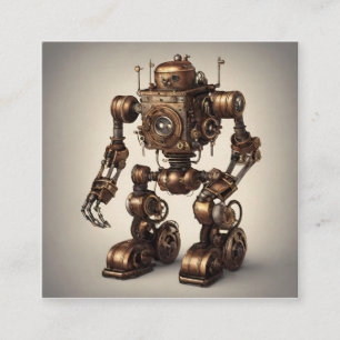 Bronzen Steampunk Robot Sculptuur Informatiekaartje