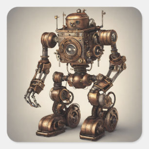 Bronzen Steampunk Robot Sculptuur Vierkante Sticker