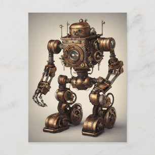 Bronzen Steampunk Robotsculptuur Briefkaart
