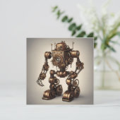 Bronzen Steampunk Robotsculptuur Kaart (Staand voorkant)