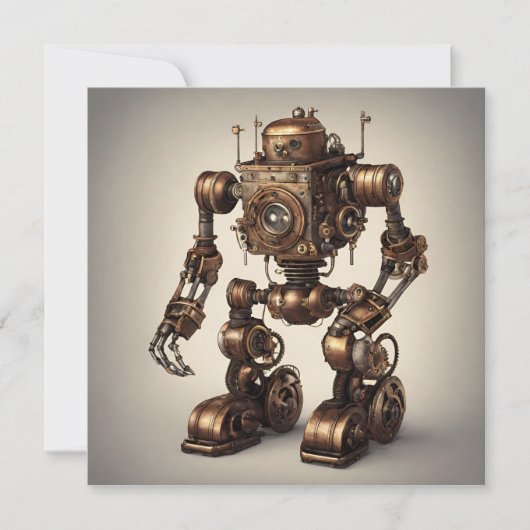 Bronzen Steampunk Robotsculptuur Kaart (Voorkant)