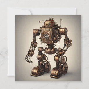 Bronzen Steampunk Robotsculptuur Kaart