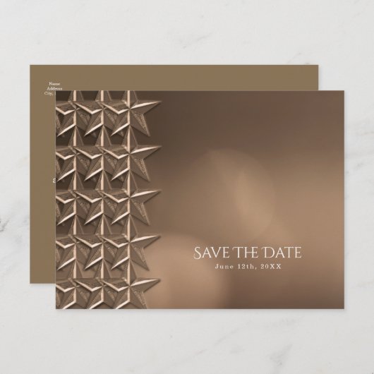 Bronzen sterren & legante bokeh lampjes Opslaan da Aankondigingskaart (Voorkant / Achterkant)