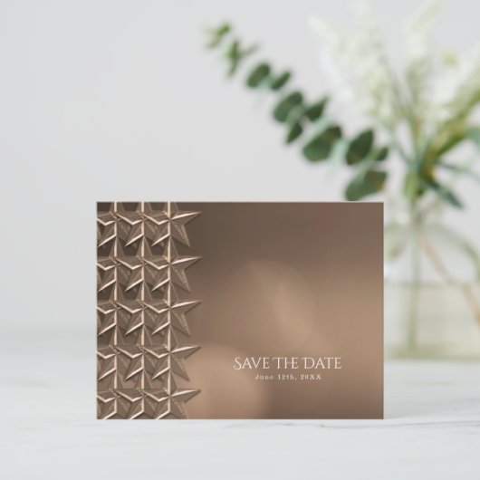 Bronzen sterren & legante bokeh lampjes Opslaan da Aankondigingskaart (Staand voorkant)