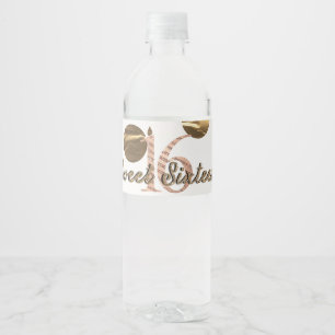 Bronzen Stippen Roze Goud Sweet 16 Verjaardag Waterfles Etiket