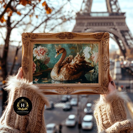 Bronzen Zwaan met Kroon en Roze Bloemen Decoupage Tissuepapier