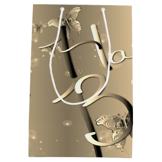 Bronzy "Happy Birthday" 3D Butterflies Medium Cadeauzakje (Achterkant)