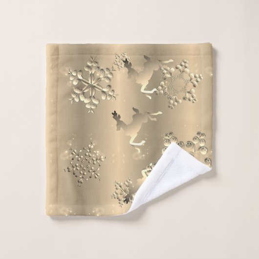 Bronzy Holiday Reindeer Snowflakes Bad Handdoek (Wasdoekje)