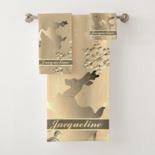 Bronzy kleur Vakantie Rendier Sneeuwvlokken Bad Handdoek