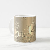 Bronzy Monogram Holiday Snowflakes en rendier Koffiemok (Voorkant links)