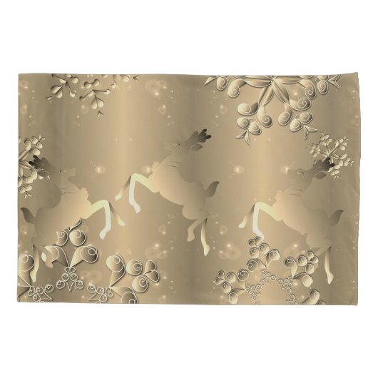 Bronzy Reindeer en Snowflakes Kussensloop (Achterkant-Links)