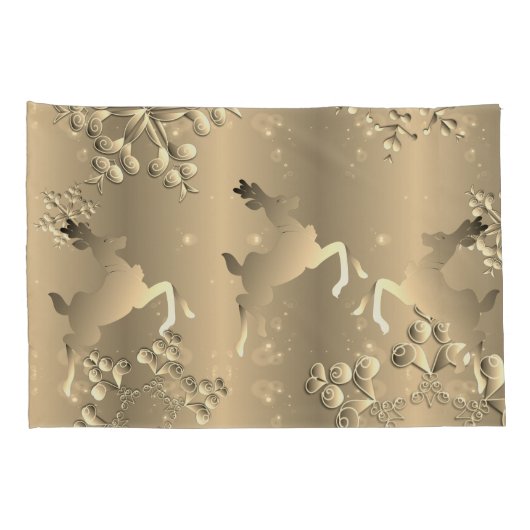 Bronzy Reindeer en Snowflakes Kussensloop (Achterkant-Rechts)