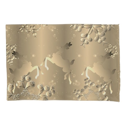 Bronzy Reindeer en Snowflakes Kussensloop (Voorkant-Links)