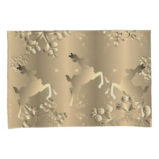 Bronzy Reindeer en Snowflakes Kussensloop (Voorkant-Rechts)
