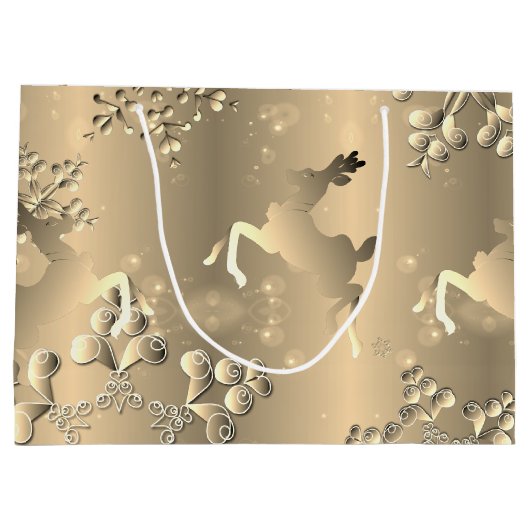 Bronzy Reindeer en Snowflakes Large Groot Cadeauzakje (Achterkant)