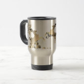 Bronzy Reindeer en Snowflakes Name Travel Mug Reisbeker (Voorkant links)