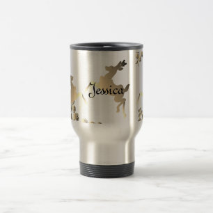 Bronzy Reindeer en Snowflakes Name Travel Mug Reisbeker