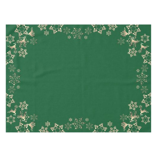 Bronzy rendieren en sneeuwvlokken op groen tafelkleed (Voorkant (Horizontaal))