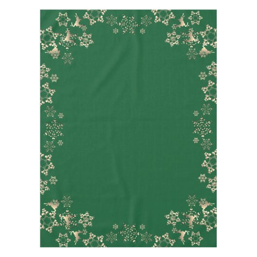 Bronzy rendieren en sneeuwvlokken op groen tafelkleed (Voorkant)