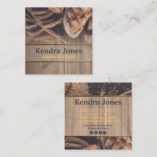 Brood Bakery Boutique Square Visitekaartje. Vierkante Visitekaartje (Voorkant / Achterkant)