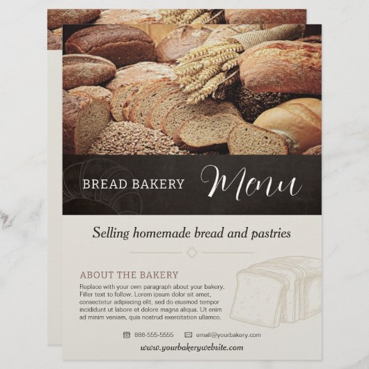 Brood Bakkerij Menu Brochure Flyer Sjabloon (Voorkant / Achterkant)