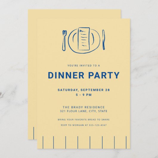 Brood en boter Dinner Party Uitnodiging (Voorkant / Achterkant)