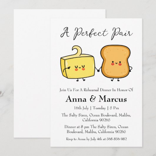 Brood en boter een perfecte paar bruids diner kaart (Voorkant / Achterkant)
