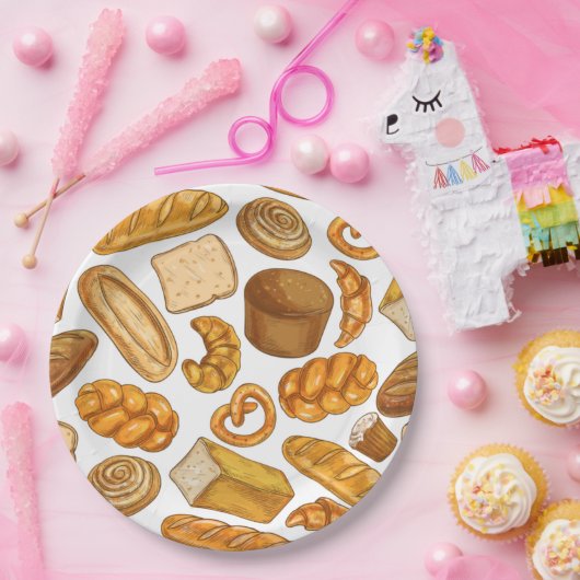 Brood en gebak Bakkerijspatroon Papieren Bordje (Feest)