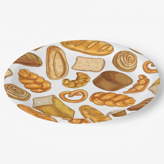 Brood en gebak Bakkerijspatroon Papieren Bordje (Gekanteld)