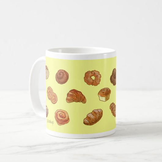 Brood- en gebak-patroon mok - geel (Voorkant links)