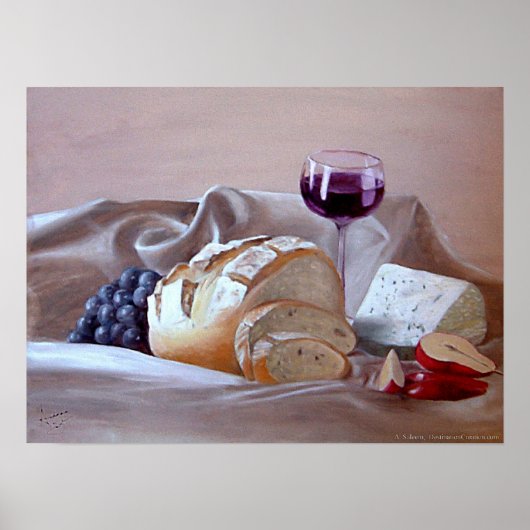 Brood en kaas met Merlot Poster (Voorkant)