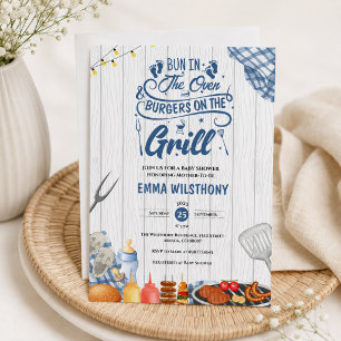 Brood in de oven & hamburgers grill baby shower jo kaart