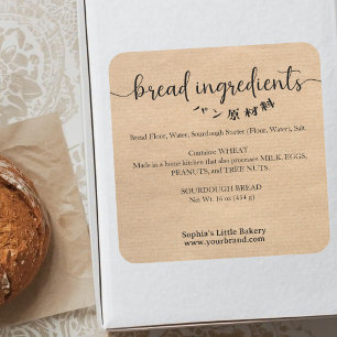 Brood ingrediënten Kraft Minimalistische Bakkerij Vierkante Sticker