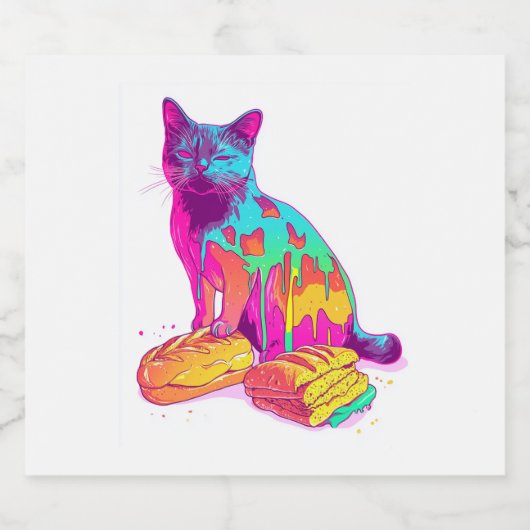 Brood Meowphosis – Glitchy Funny Cat Meme Sparkling Wijnetiket (Enkel label)