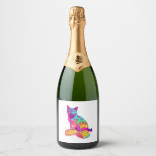 Brood Meowphosis – Glitchy Funny Cat Meme Sparkling Wijnetiket
