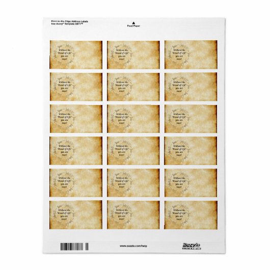 BROOD VAN HET LEVEN / JOHANNES 6:35 ETIKET (Full Sheet)