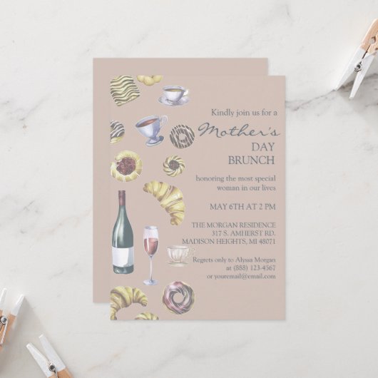 Brood & Wijn of Thee Moederdag Brunch Kaart (Voorkant / Achterkant in situ)