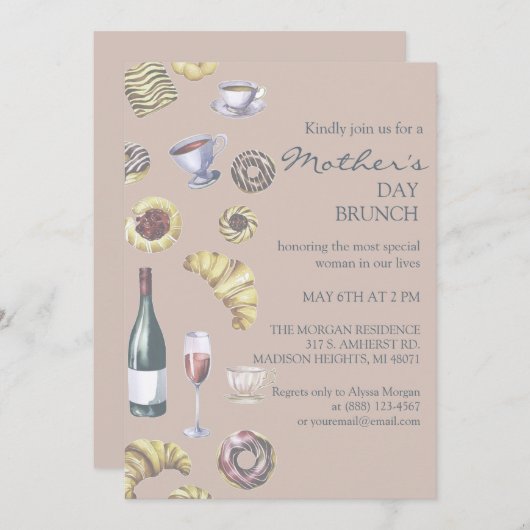 Brood & Wijn of Thee Moederdag Brunch Kaart (Voorkant / Achterkant)