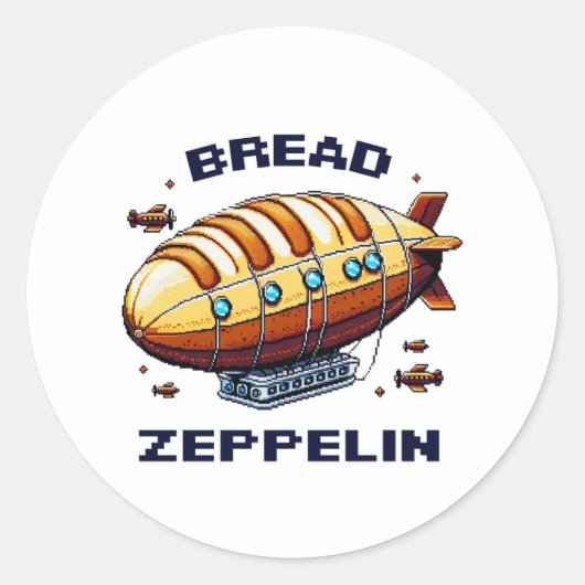 Brood Zeppelin - Whimsical 8-bit Airship Art Ronde Sticker (Voorkant)