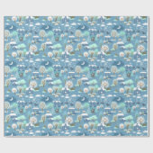 Broodachtige winterscène in blauw-omslagpapier cadeaupapier (Vlak)