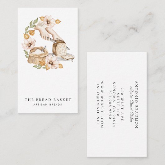 Broodbakker Bakkerij Waterverf Broodje Bloemen Visitekaartje (Voorkant / Achterkant)