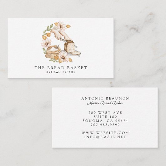 Broodbakker Bakkerij Waterverf Broodje Bloemen Visitekaartje (Voorkant / Achterkant)