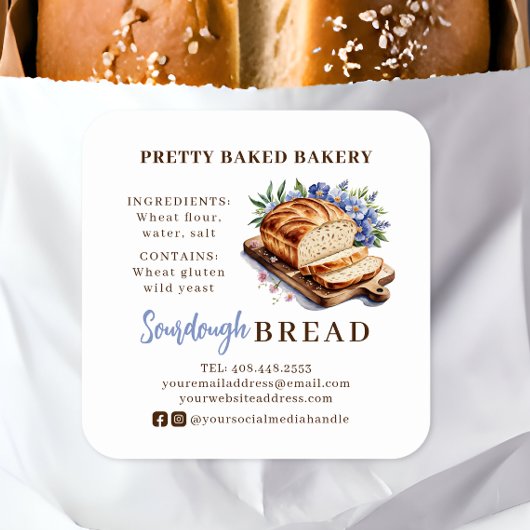 Broodbakkerij Waterverf Ingrediënten & Allergenen Vierkante Sticker