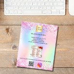 Broodbakkerswinkel — holografische logo qcode flyer<br><div class="desc">Pas uw bedrijfs logo,  naam,  adres,  jouw tekst,  uw eigen QR code aan uw instagramrekening aan en voeg toe. Blush roze,  paars,  roos goud,  munt groen,  holografie met faux glitter stof en cupcakes. Terug: voeg jouw tekst,  foto,  qr code aan uw rekening van het Schema toe.</div>