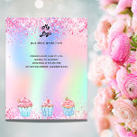 Broodbakkerswinkel — holografische logo qcode flyer<br><div class="desc">Pas uw bedrijfs logo,  naam,  adres,  jouw tekst,  uw eigen QR code aan uw instagramrekening aan en voeg toe. Blush roze,  paars,  roos goud,  munt groen,  holografie met faux glitter stof en cupcakes.</div>