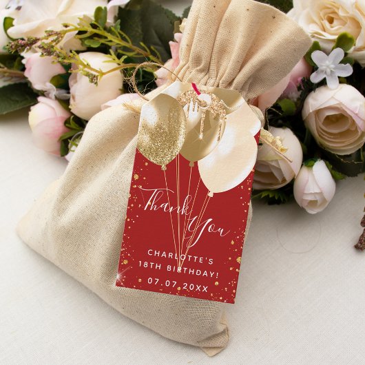 Broodballonnen van Birthday party red gold ballonn Cadeaulabel